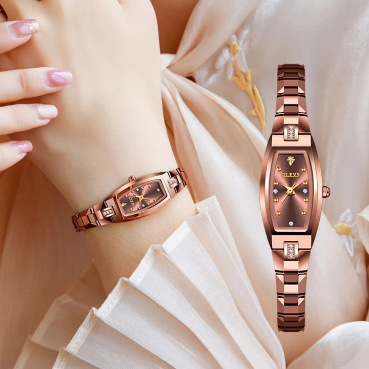 Retro Trend Exquisite Small Barrel-Shaped with Rhinestone Inlaid Dial Quartz Watches