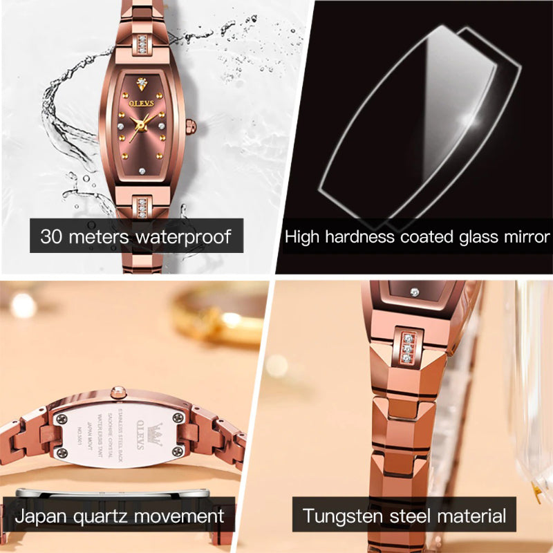 Retro Trend Exquisite Small Barrel-Shaped with Rhinestone Inlaid Dial Quartz Watches