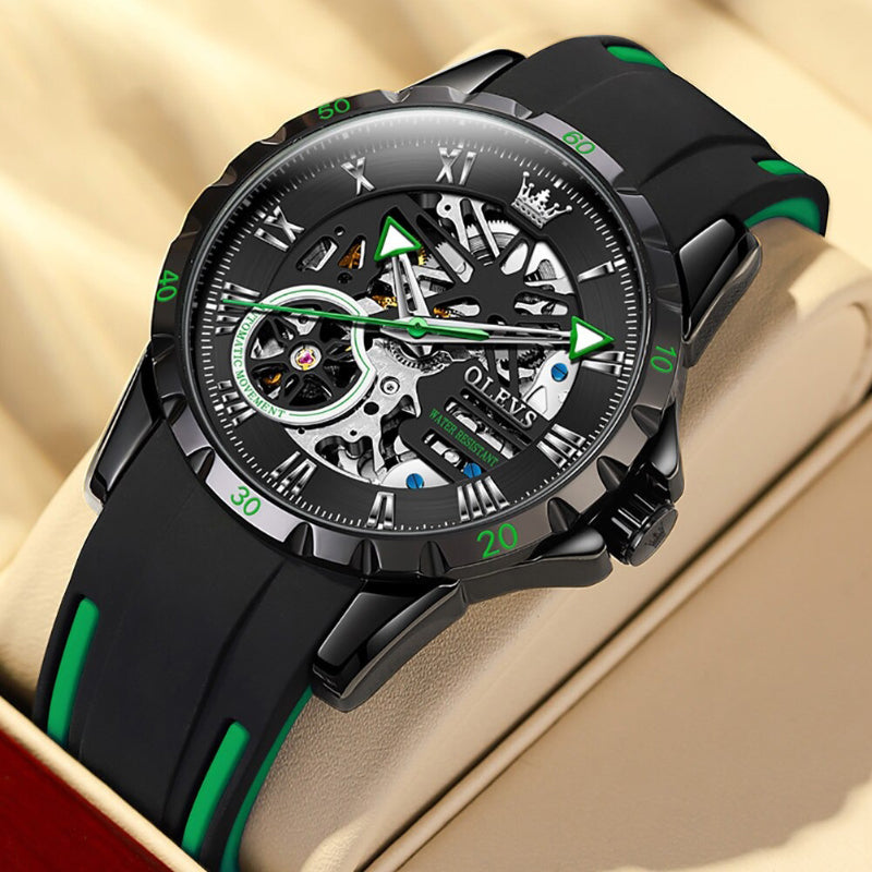 Sporty Outdoor Trend Hollow Case Silicone Band Automatic Mechanical Watches