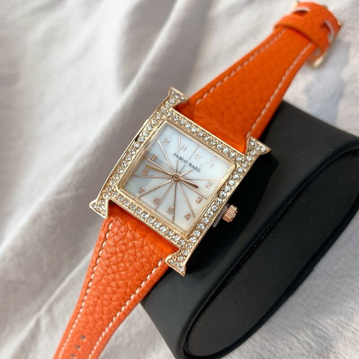 Top Notch Women's Rhinestone Accented Vegan Leather Quartz Watches