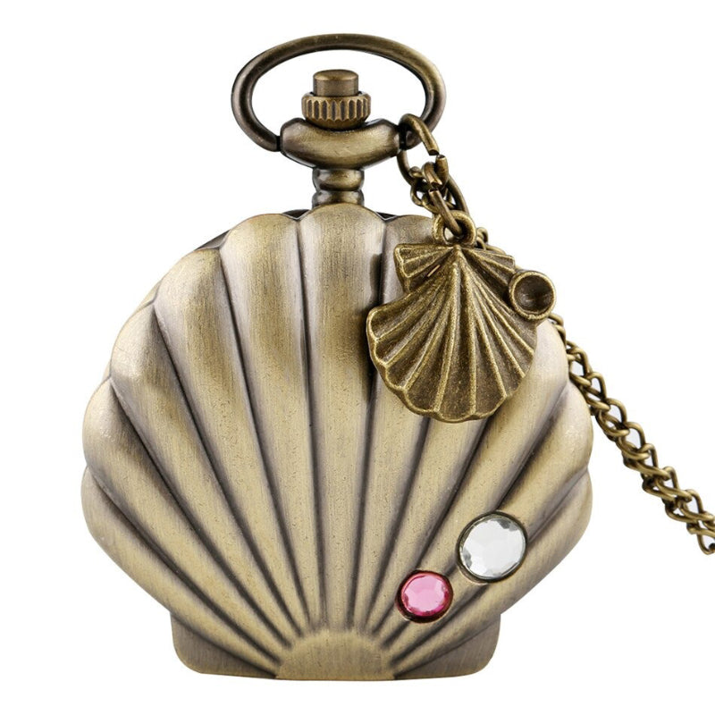 Pearl Shell Shape Necklace Pendant Quartz Pocket Watches