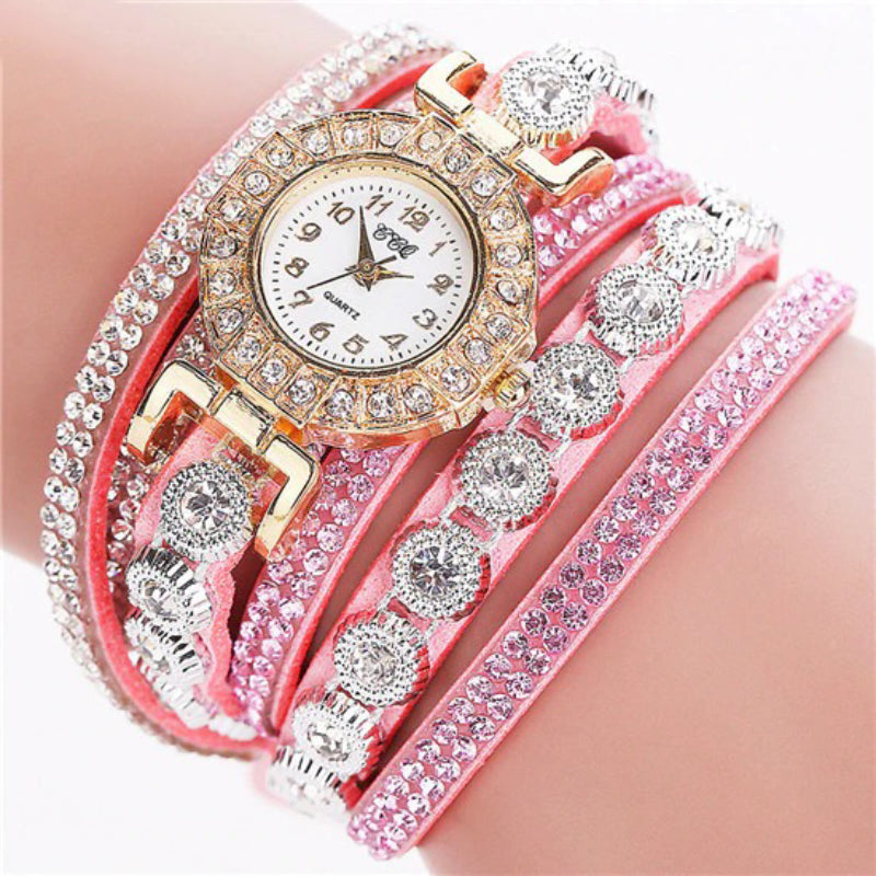 Wrap Around Rhinestone Embellished Arabic Dial Bracelet Quartz Watches