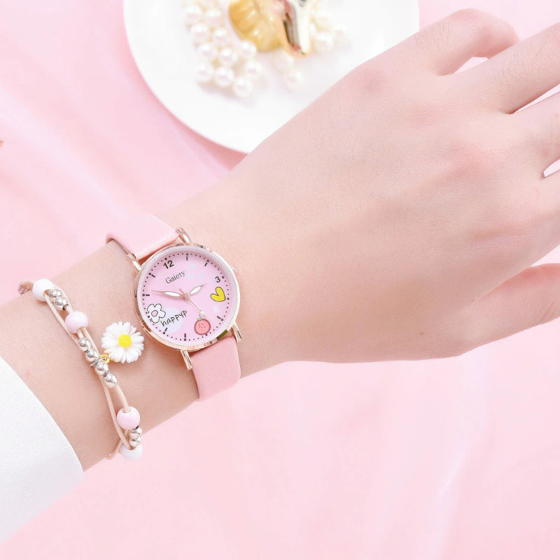 Cute Daisy Flower Pattern with Soft Vegan Leather Strap Quartz Watches