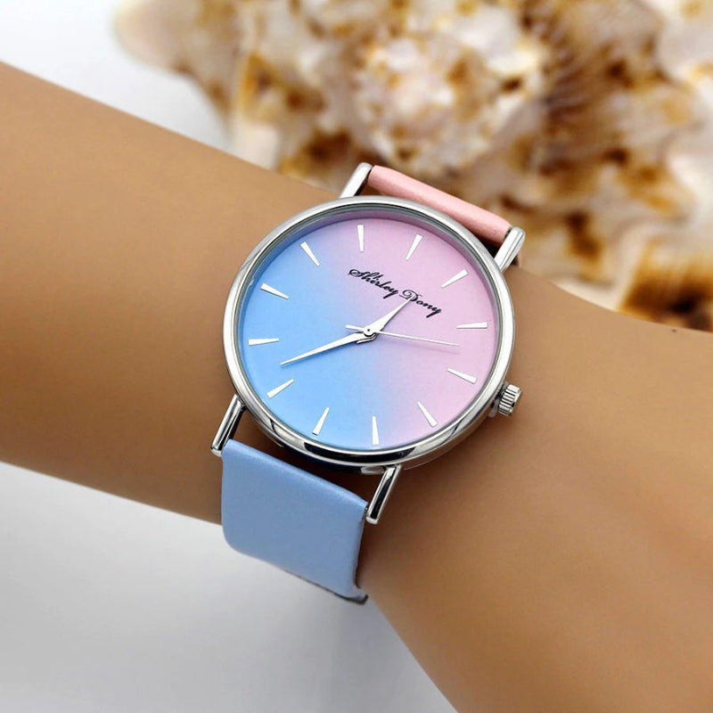 Minimalist Gradient Stick Dial with Vegan Leather Strap Quartz Watches