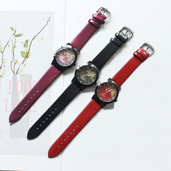 Fashion Butterfly Dial with Vegan Leather Strap Purple Quartz Watches