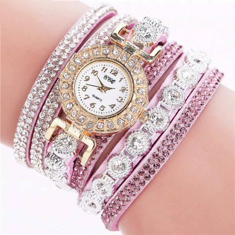 Wrap Around Rhinestone Embellished Arabic Dial Bracelet Quartz Watches