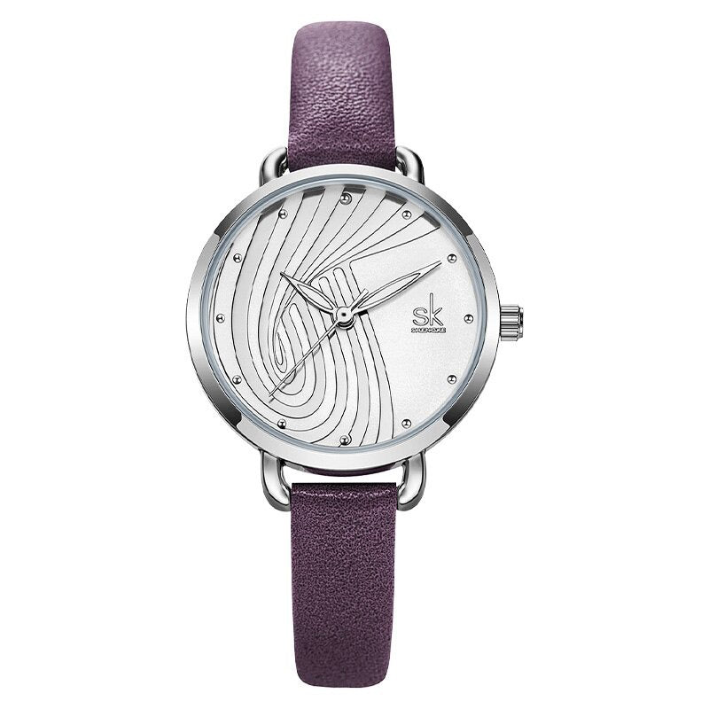 Decorative Artistic Curves Dial with Vegan Leather Strap Quartz Watches