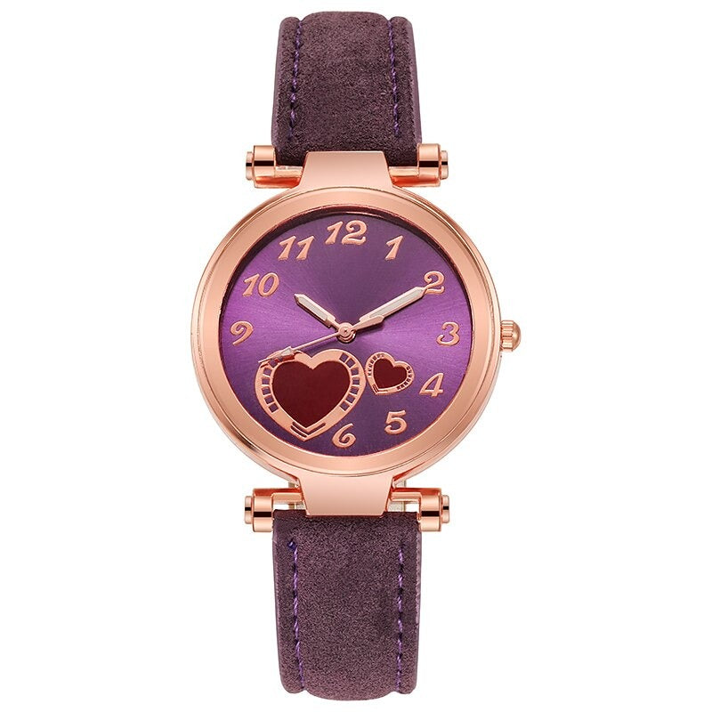 Women's Romantic Love Heart Dial with Vegan Leather Strap Quartz Watches