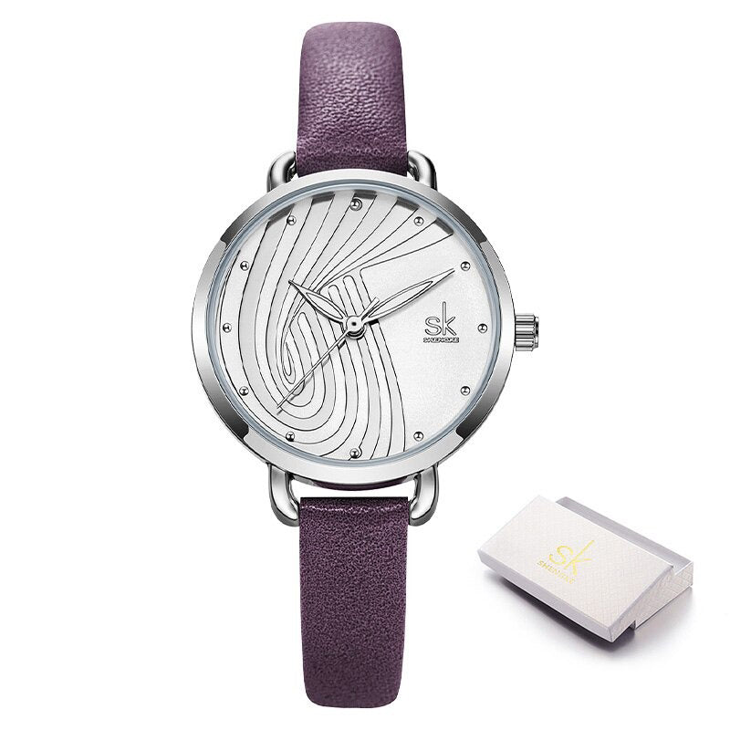 Decorative Artistic Curves Dial with Vegan Leather Strap Quartz Watches