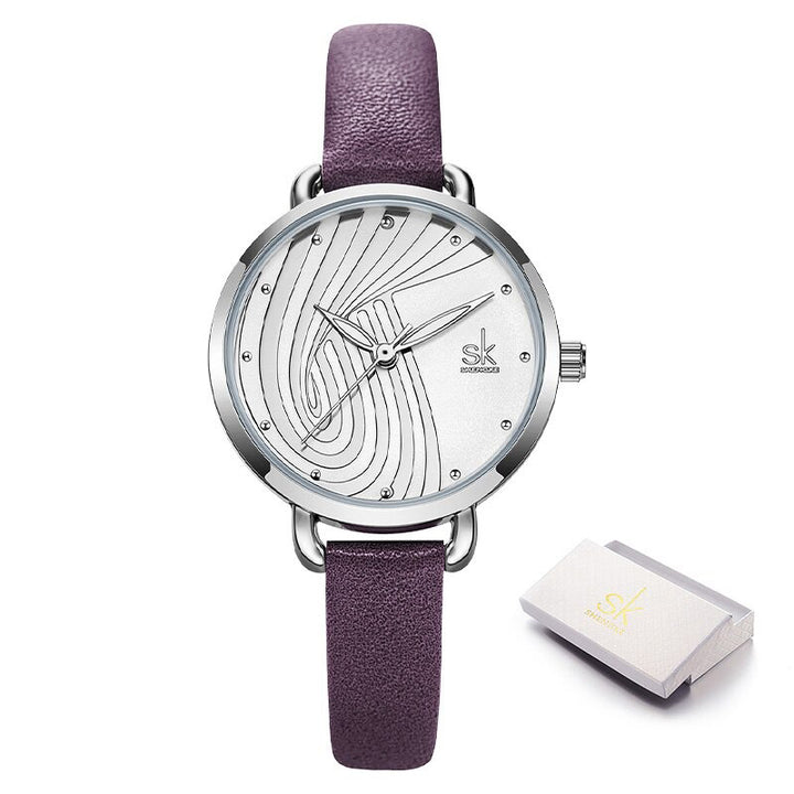 Decorative Artistic Curves Dial with Vegan Leather Strap Quartz Watches