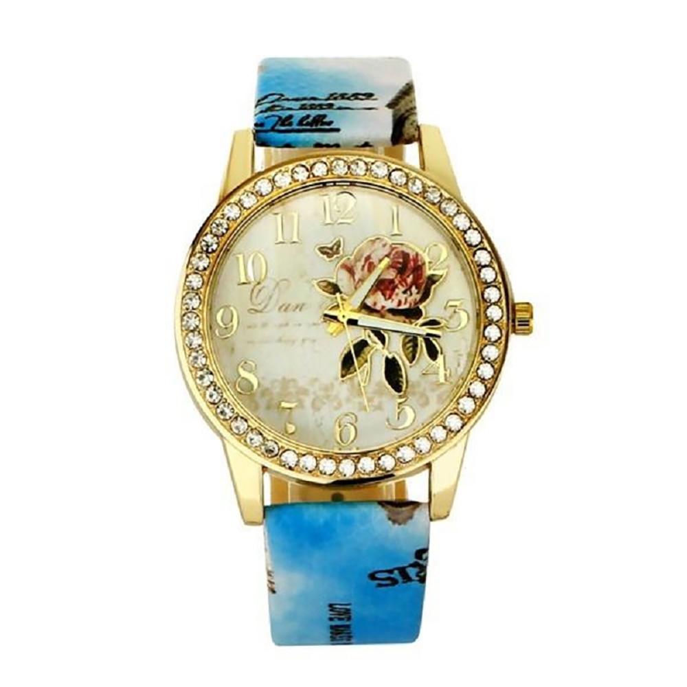 Quartz Watches - Leather Wristband With Floral Printed Quartz Watch