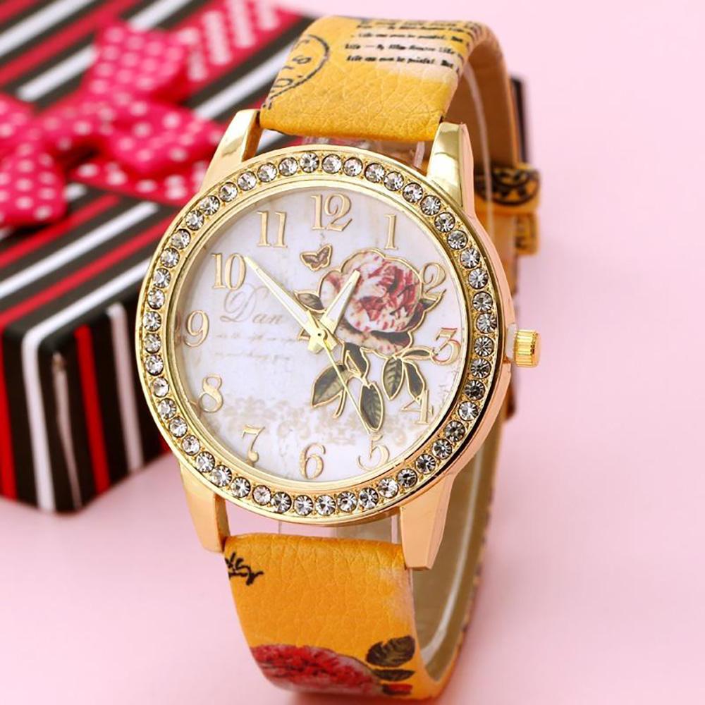 Quartz Watches - Leather Wristband With Floral Printed Quartz Watch