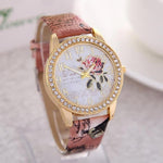 Quartz Watches - Leather Wristband With Floral Printed Quartz Watch