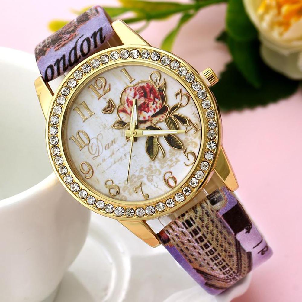 Quartz Watches - Leather Wristband With Floral Printed Quartz Watch