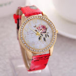 Quartz Watches - Leather Wristband With Floral Printed Quartz Watch