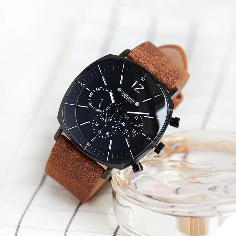 Business and Fashion Oversized Square Case with Vegan Leather Strap Quartz Watches