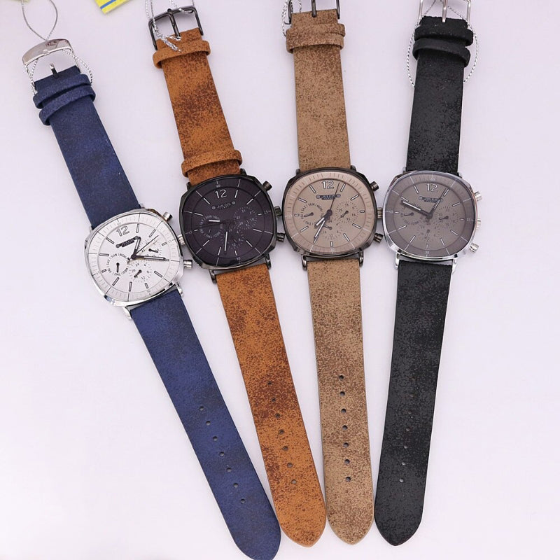 Business and Fashion Oversized Square Case with Vegan Leather Strap Quartz Watches