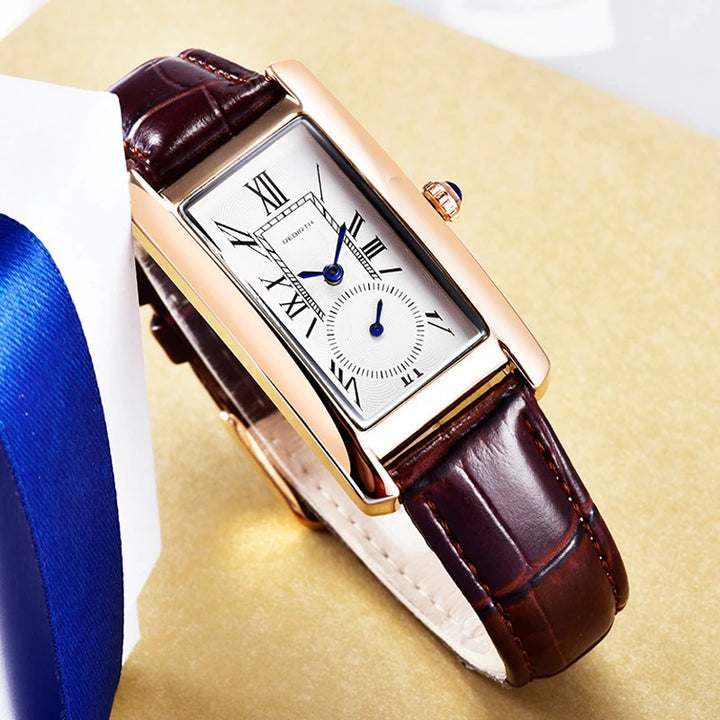 Multi-color Rectangle Case Waterproof Vegan Leather Strap Quartz Watches