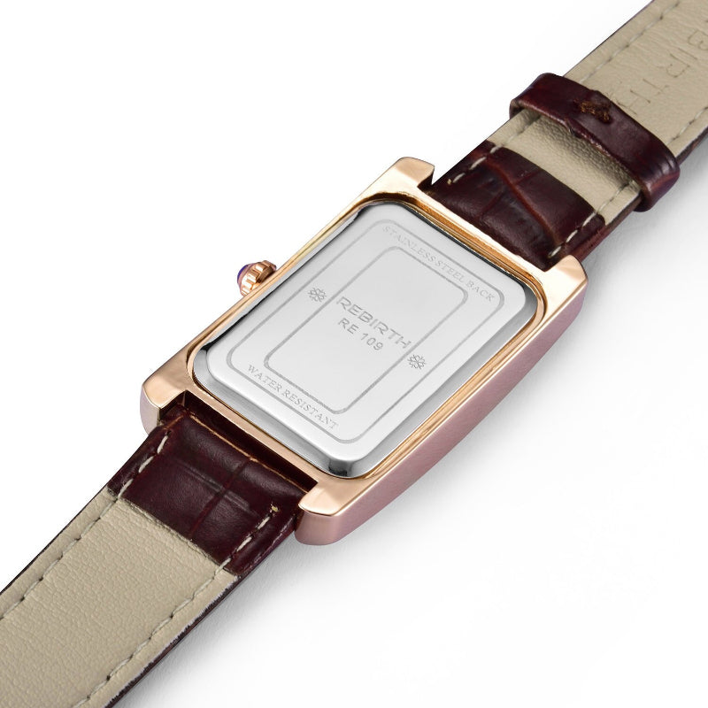Multi-color Rectangle Case Waterproof Vegan Leather Strap Quartz Watches