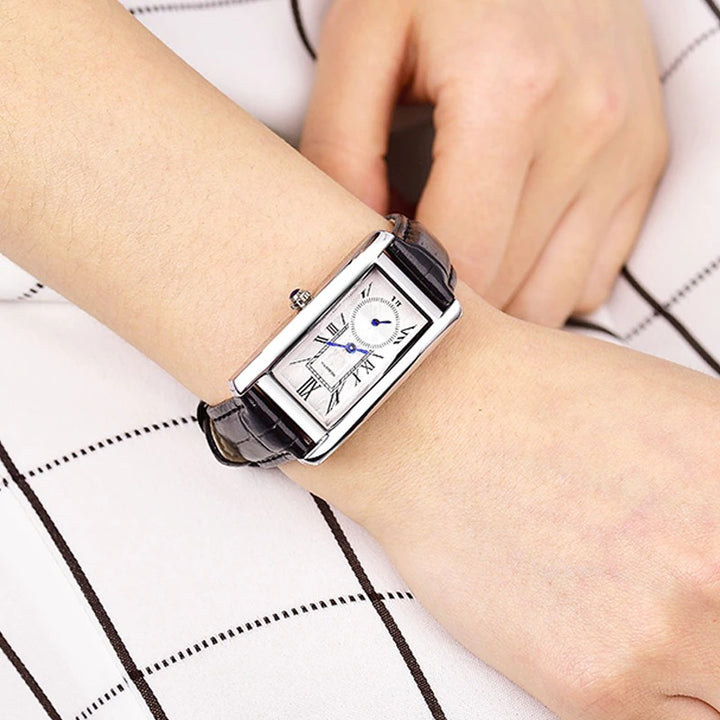 Multi-color Rectangle Case Waterproof Vegan Leather Strap Quartz Watches