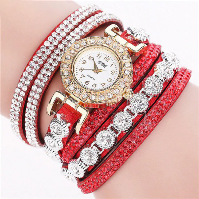 Wrap Around Rhinestone Embellished Arabic Dial Bracelet Quartz Watches