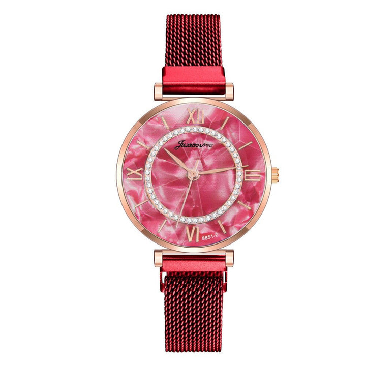 Rhinestone Adorned Roman Numeral Marble Dial Quartz Watches