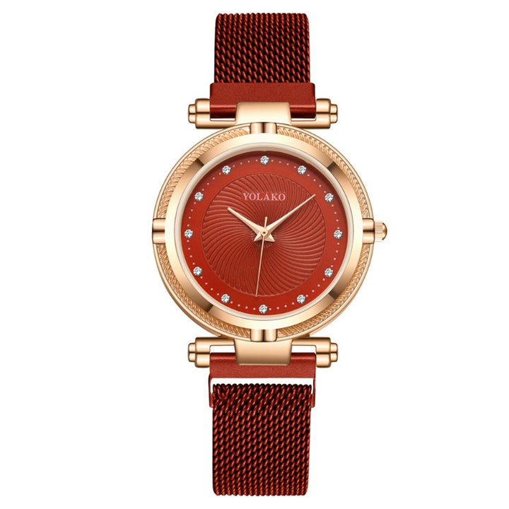 Casual Rhinestone Dial with Magnetic Buckle Steel Mesh Strap Watches