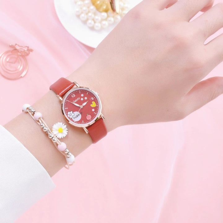 Cute Daisy Flower Pattern with Soft Vegan Leather Strap Quartz Watches