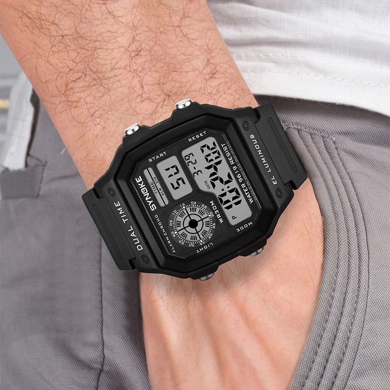 Sporty Dual-Time Display Digital Chronograph Watches