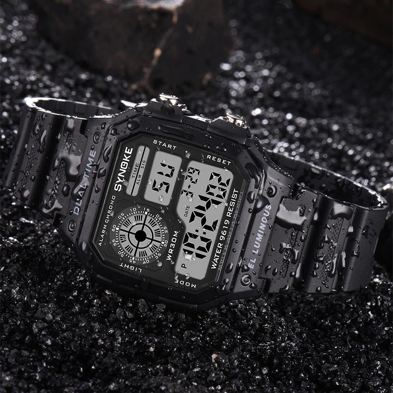 Sporty Dual-Time Display Digital Chronograph Watches