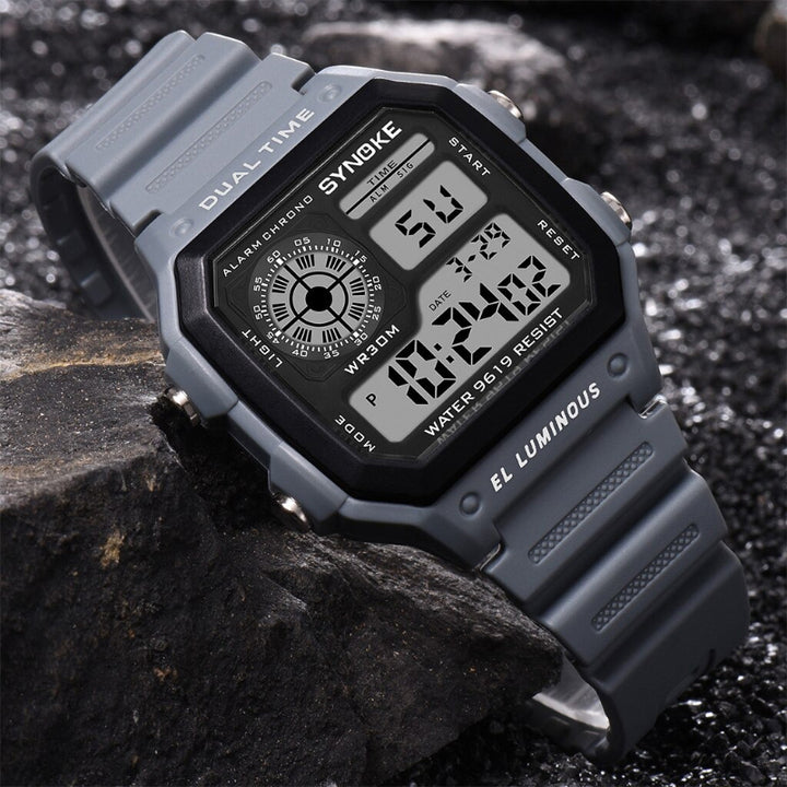 Sporty Dual-Time Display Digital Chronograph Watches