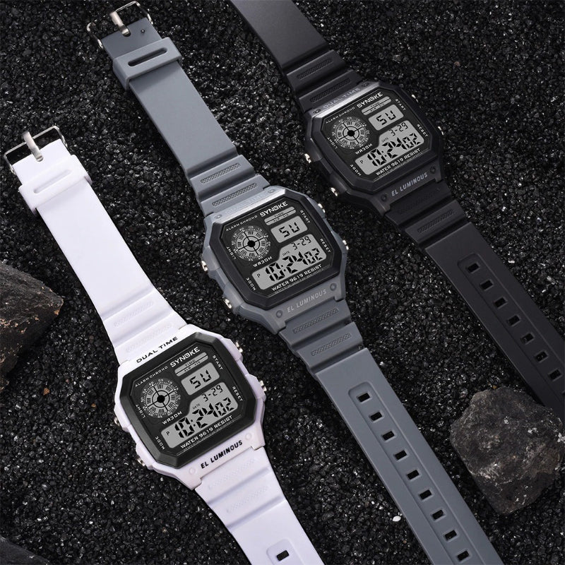 Sporty Dual-Time Display Digital Chronograph Watches