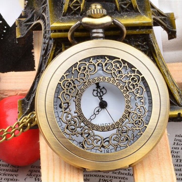 High-Fashion Smooth Surface Retro Flower Pocket Quartz Watches