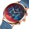 Colorful Glass Dial with Steel Mesh Band Chronograph Quartz Watches
