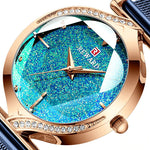 Petal Shaped Glass with Shiny Rhinestone Inlay Dial Quartz Watch