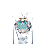 Petal Shaped Glass with Shiny Rhinestone Inlay Dial Quartz Watch