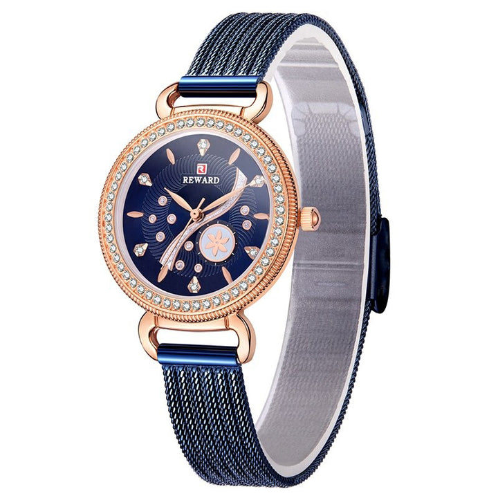 Striking Flower Dial with Rhinestone Embellished Quartz Watches