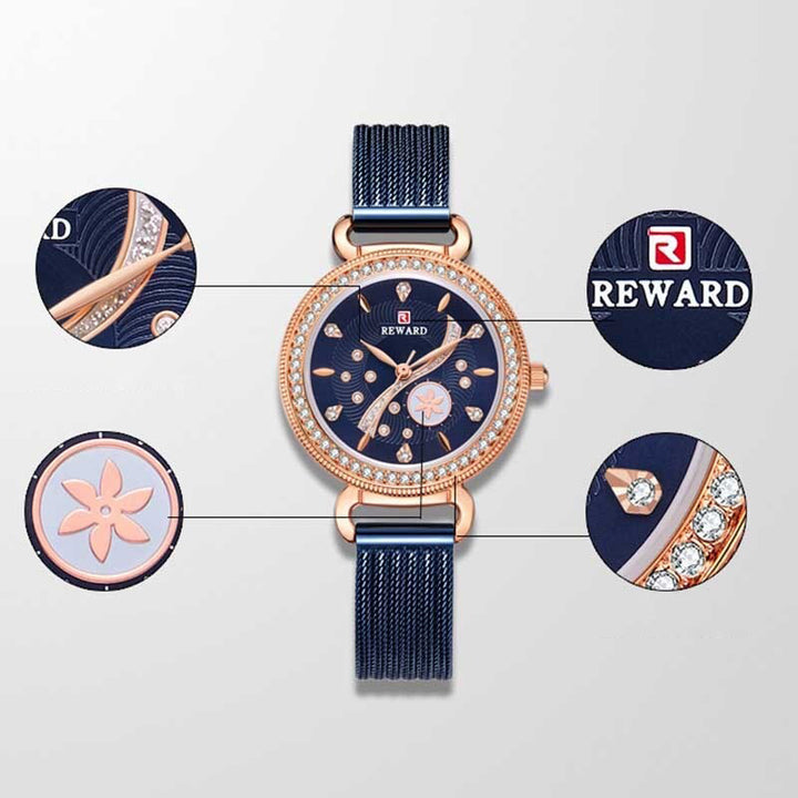 Striking Flower Dial with Rhinestone Embellished Quartz Watches