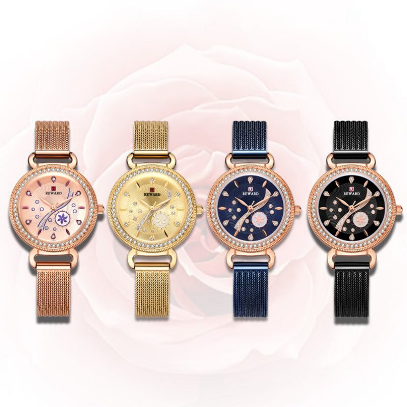 Striking Flower Dial with Rhinestone Embellished Quartz Watches