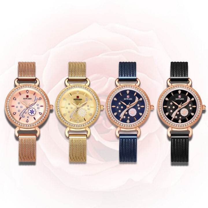 Striking Flower Dial with Rhinestone Embellished Quartz Watches