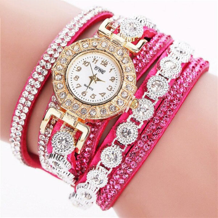 Wrap Around Rhinestone Embellished Arabic Dial Bracelet Quartz Watches