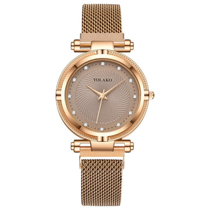 Casual Rhinestone Dial with Magnetic Buckle Steel Mesh Strap Watches