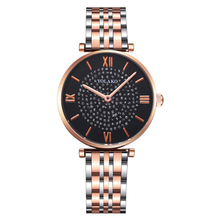 Rhinestone Accents Dial with Stainless Steel Strap Quartz Watches