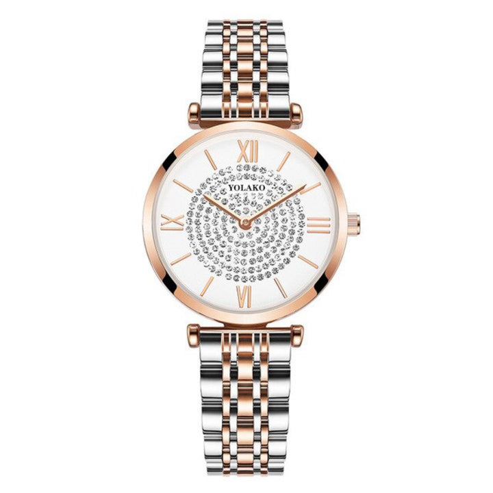 Rhinestone Accents Dial with Stainless Steel Strap Quartz Watches