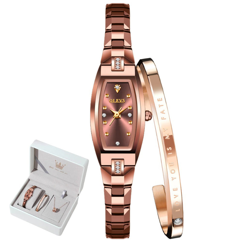 Retro Trend Exquisite Small Barrel-Shaped with Rhinestone Inlaid Dial Quartz Watches