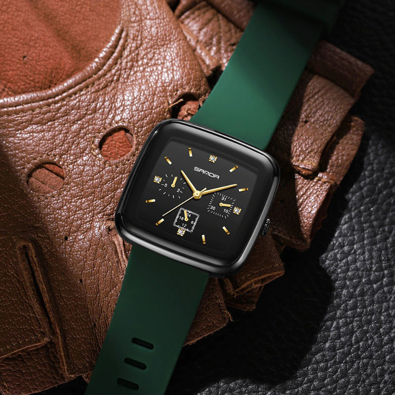 Multi-function Square Dial Inlaid with Rhinestone Quartz Watches