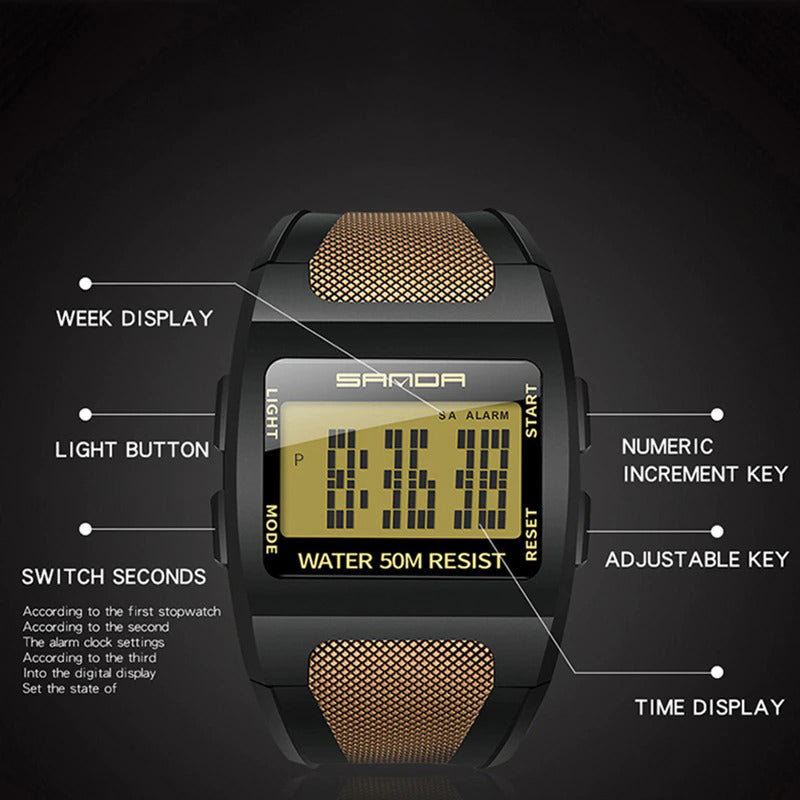 On-trend Digital Large Square Dial Waterproof Sports Watches