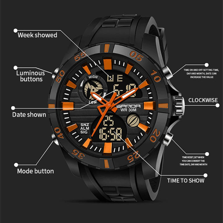 Rugged Outdoor Waterproof Hybrid Dial Sports Watch