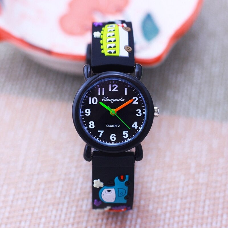 Soft Silicone Strap Cute Cartoon Cars and Bus Watch for Kids