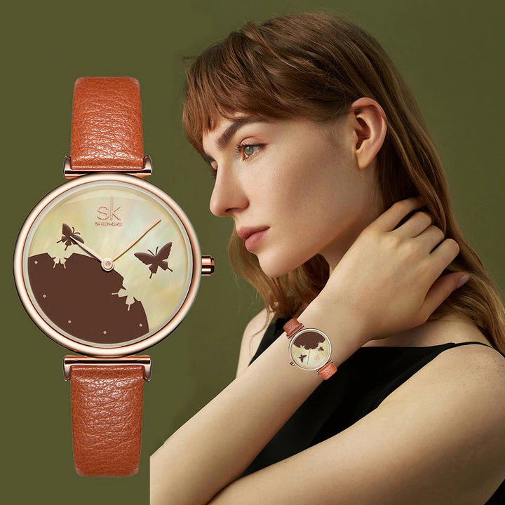 Butterfly Silhouette Dial with Vegan Leather Strap Quartz Watches